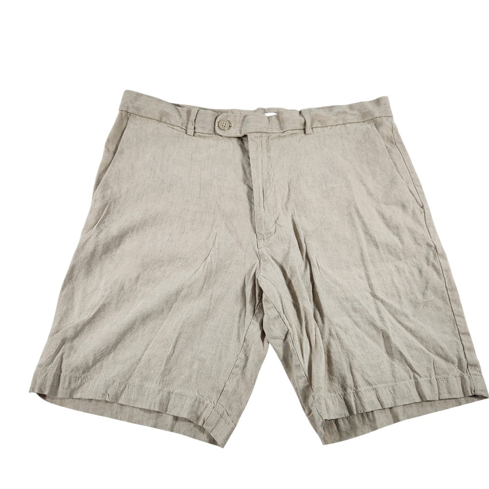 Cubavera Mens Linen Blend Flat Front Shorts Beige Tan Size 38 Summer‎ Beach